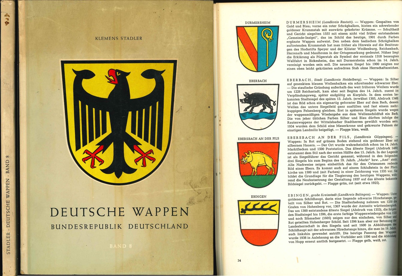  Stadler: Deutsche Wappen; Band 8. Die Gemeindewappen des Bundeslands Baden-Württemberg – Bremen 1971   