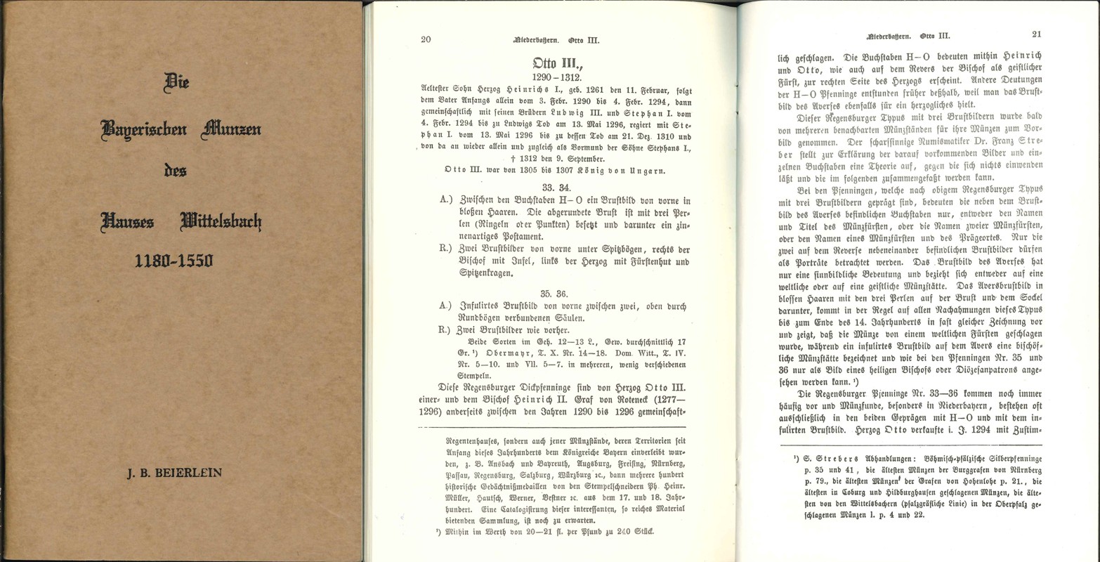 Beierlein: Die bayerischen Münzen des Hauses Wittelsbach 1180–1550. Nachdruck 1972   