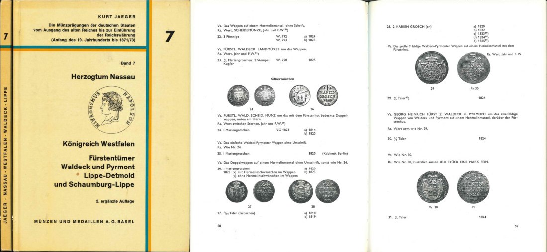  K. Jaeger: Die Münzprägung der deutschen Staaten; Band 7 – Herzogtum Nassau. Basel 1969   