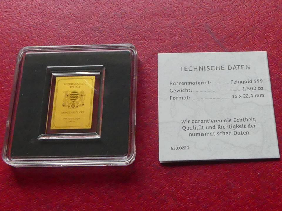  Mini-Goldbarren 1/500 Unze 999er Gold „Gorch Fock“ 3000 Francs Tschad   