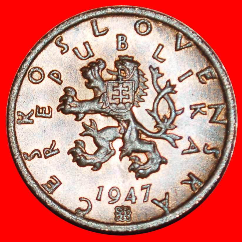  Ⰶ COMMUNISM LION(1947-1950): CZECHOSLOVAKIA★50 HELLERS 1947 UNC MINT LUSTRE★LOW START! ★ NO RESERVE!   