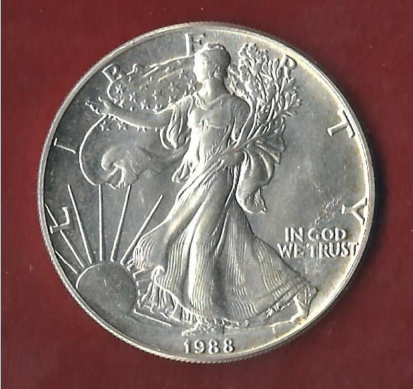  USA 1 D. Silver Eagle 1988 St  ohne Kapsel. Koblenzer Münzen Studio Koblenz Frank Maurer AH654   