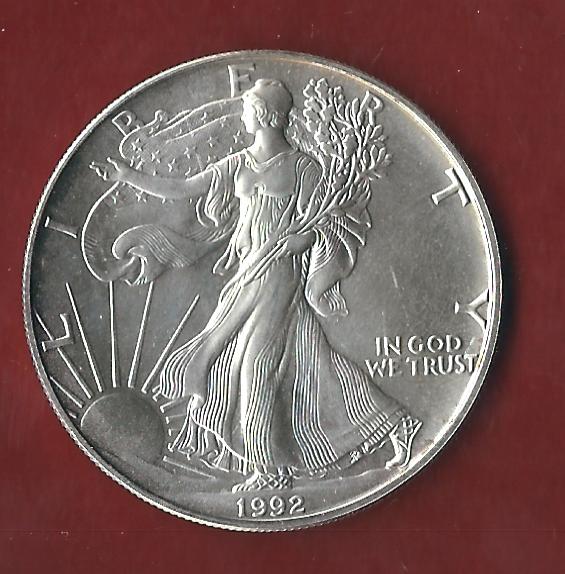  USA 1 D. Silver Eagle 1992 St  ohne Kapsel. Koblenzer Münzen Studio Koblenz Frank Maurer AH659   