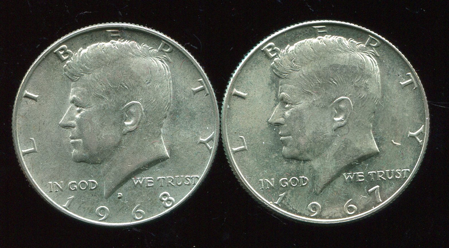  USA 2 Silbermünzen von 1967 + 1968  fast Stempelglanz   