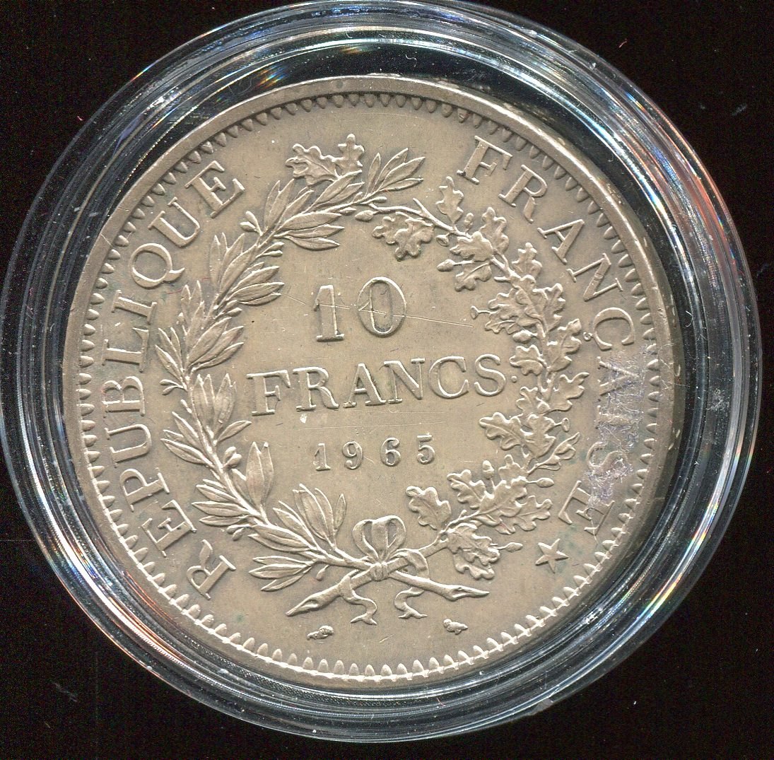  Frankreich 10 Francs Silbermünze von 1965 in fast Stempelglanz   