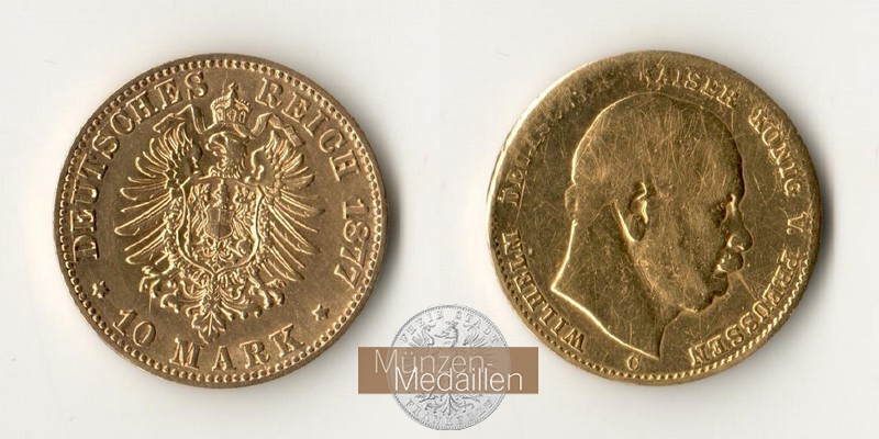 Preussen, Königreich MM-Frankfurt Feingewicht: 3,58g Gold 10 Mark 1877 C 