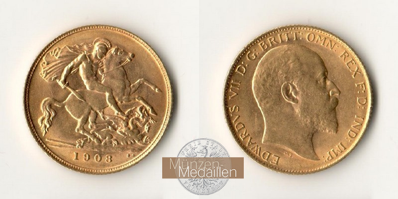 Grossbritannien, Edward VII. (1902-1910) MM-Frankfurt Feingold: 3,66g 1/2 Sovereign 1908 