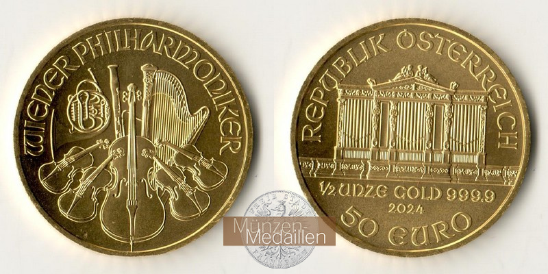 Österreich 50 Euro MM-Frankfurt Feingold: 15,55g Wiener Philharmoniker 2024 