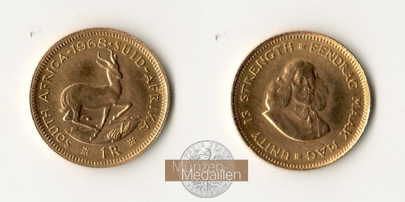 Süd Afrika MM-Frankfurt Feingold: 3,66g 1 Rand 1968 