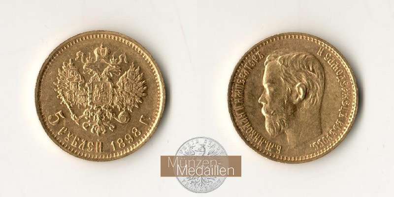 Russland, Zar Nikolaus II. (1894-1917). MM-Frankfurt Feingold: 3,87g 5 Rubel 1898 