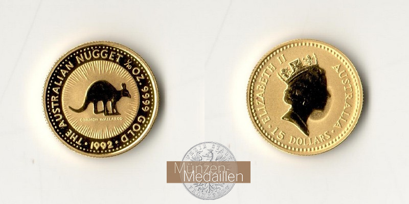 Australien 15 Dollar MM-Frankfurt Feingold: 3,11g Kangaroo 1992 