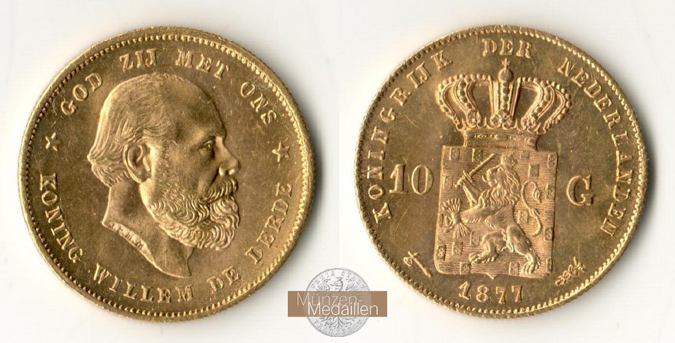 Niederlande, Willem III. (1849-1890) MM-Frankfurt  Feingold: 6,06g 10 Gulden 1877 