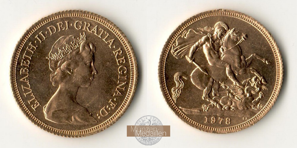 Grossbritannien, Elisabeth II. 1952-2022 MM-Frankfurt  Feingold: 7,32g Sovereign 1978 