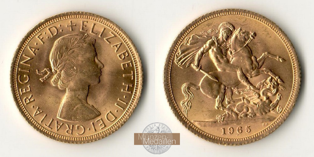 Grossbritannien, Elisabeth II. 1952-2022 MM-Frankfurt  Feingold: 7,32g Sovereign 1965 