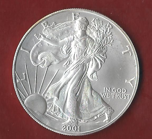  USA 1 D. Silver Eagle 2001 St  ohne Kapsel. Koblenzer Münzen Studio Koblenz Frank Maurer AH661   