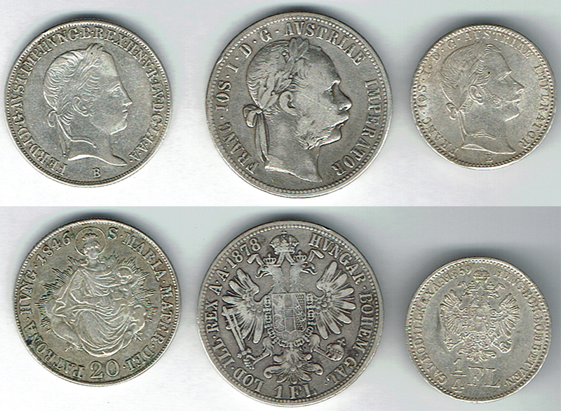  SZAIVERT KAISERREICH ÖSTERREICH FERDINAND I. FRANZ JOSEPH I. GULDEN 20 KREUZER 1/4 GULDEN   