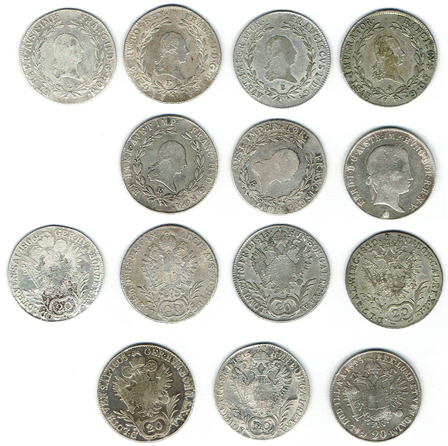  SZAIVERT RDR KAISERREICH FRANZ II FRANZ I. FERDINAND I. 20 KREUZER LOT 7 STÜCK   