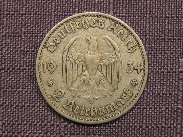  III.Reich 2 Reichsmark 1934 D. Kirche Datum.Silber   