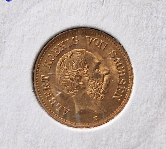  5 Mark Kaiserreich Sachsen 1877 gold vz+/vz.st.   