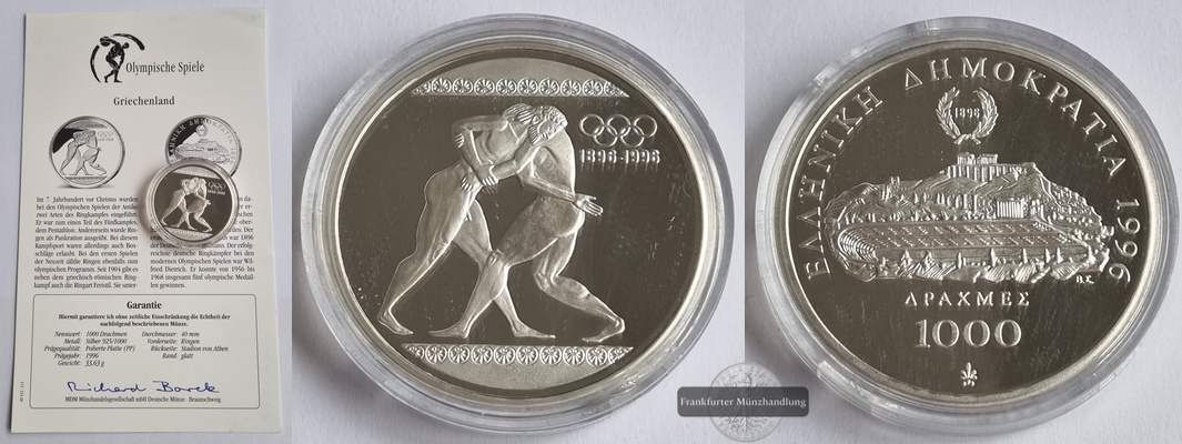  Griechenland  1000 Drachmai  1996    Olympia - Wrestler    FM-Frankfurt   Feinsilber: 31,1g   