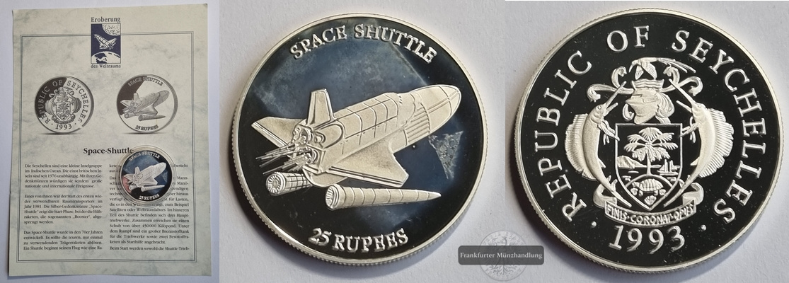  Seychellen 25 Rupees  1993   Space shuttle    FM-Frankfurt  Feinsilber: 29,10g   