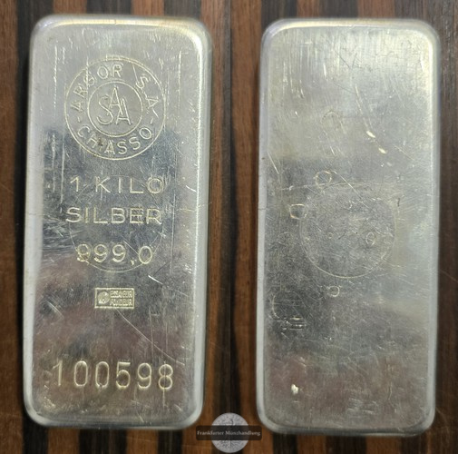  Schweiz 1.000g Silberbarren Argor S.A. Chiasso   FM-Frankfurt  Feingewicht: 1 kg   