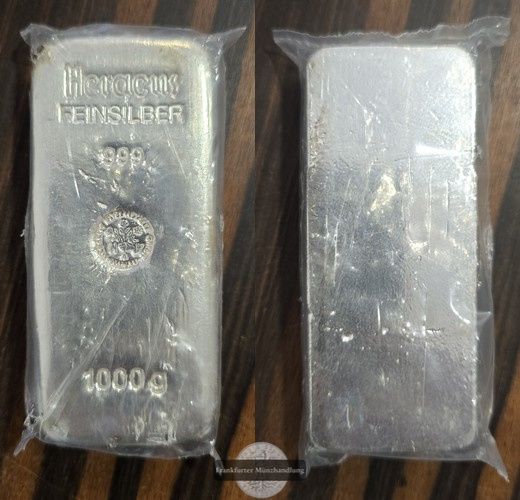  Deutschland. Silberbarren zu 1.000g HERAEUS FM-Frankfurt  Feinsilber: 1.000g   