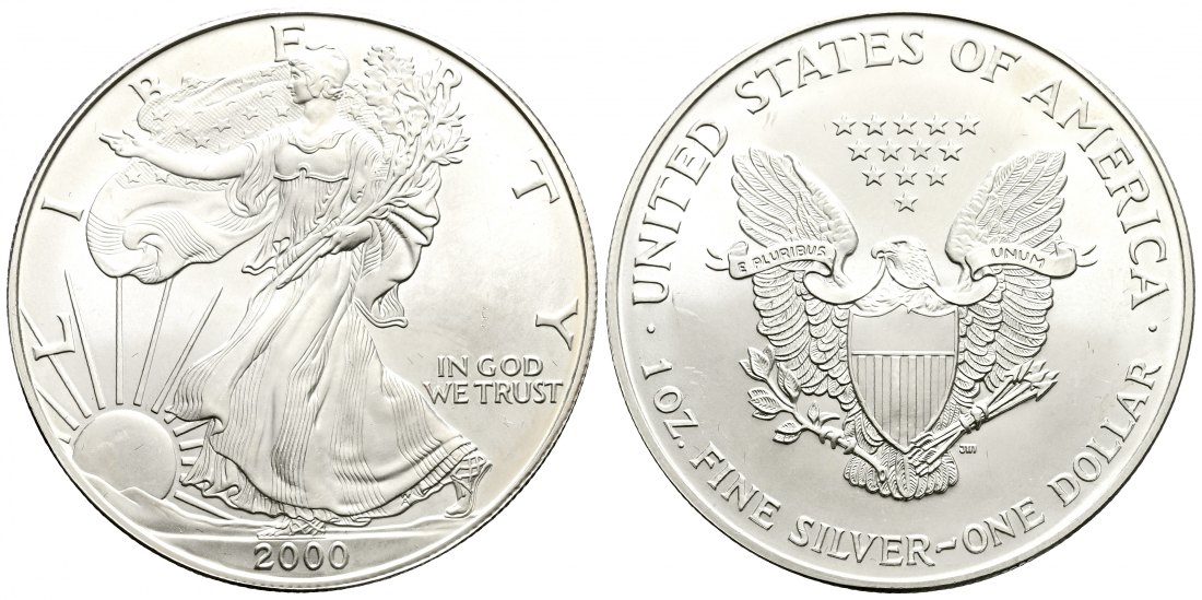 PEUS 2425 USA 31,1 g Feinsilber. American Eagle Dollar SILBER Unze 2000 Uncirculated (Kapsel)