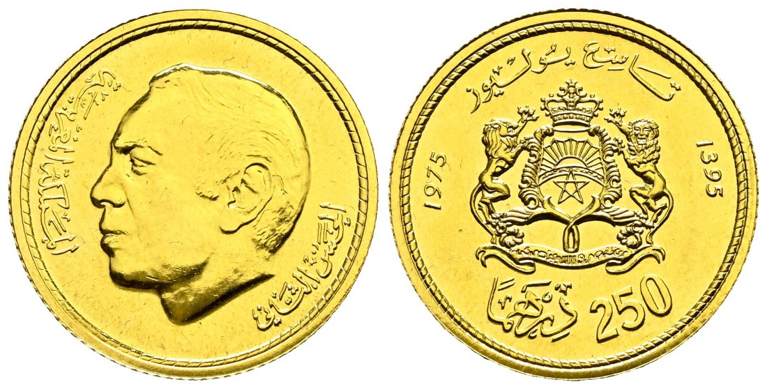 PEUS 2426 Marokko 5,81 g Feingold. Geburtstag König Hassan 250 Dirhams GOLD 1395H/1975AD Vorzüglich