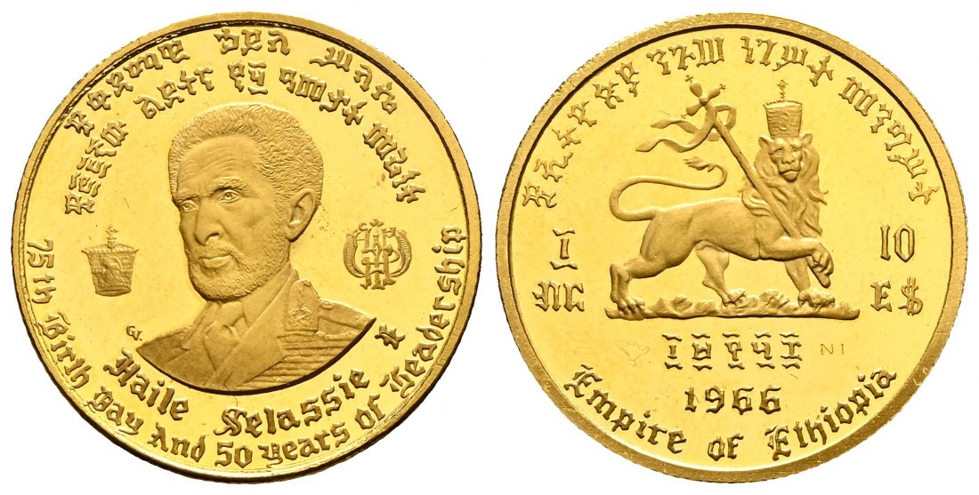 PEUS 2427 Äthiopien / Ethiopia 3,6 g Feingold. Haile Selassie I. 10 Dollars GOLD EE 1958(1966) Impaired Proof