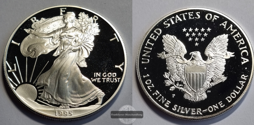  USA  1 Dollar(Walking Liberty)1995  FM-Frankfurt Feingewicht: 31,1g Silber vorzüglich   