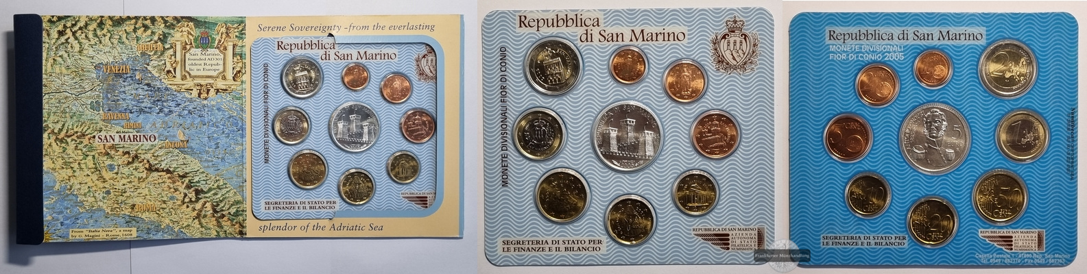  San Marino  Euro-Kursmünzensatz  2005 inkl. 5 Euro Münze FM-Frankfurt Feinsilber: 16,6g   