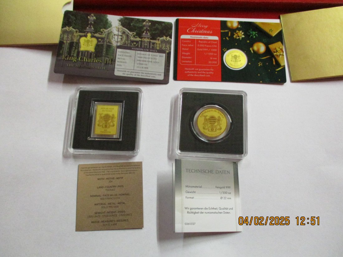  Anlage Gold 2 x 1/1000 Oz 2 x 1/500 Oz Gold 999er Gewicht alles 0,1866 Gramm /1100260 / V2   