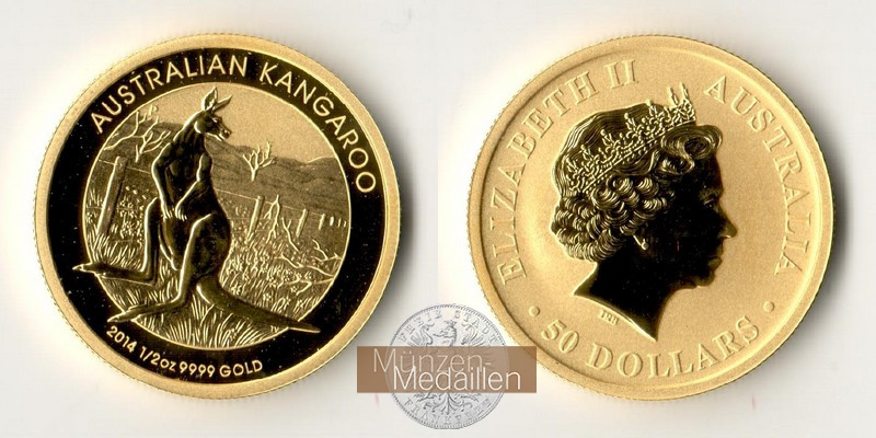 Australien MM-Frankfurt Feingold: 15,5g 50 Dollar Kangaroo 2014 