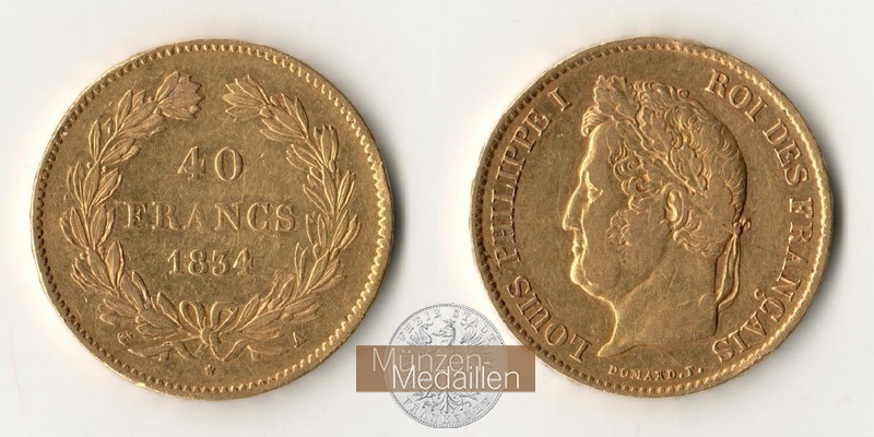 Frankreich  40 Francs  1834 MM-Frankfurt Feingold: 11,61g Louis Philippe  