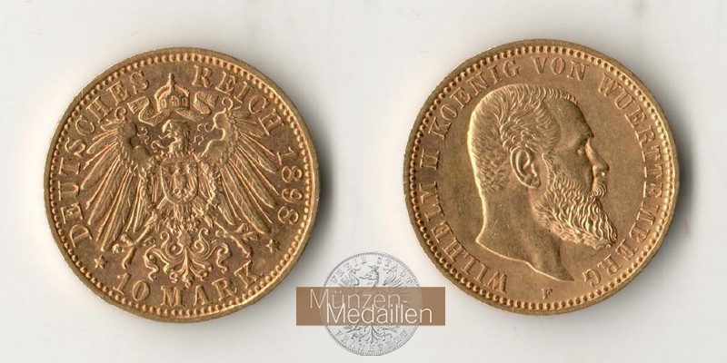 Deutsches Kaiserreich - Württemberg MM-Frankfurt Feingold: 3,58g Wilhelm II., 10 Mark 1898 F 