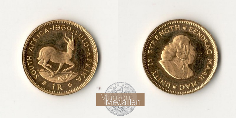 Süd Afrika MM-Frankfurt Feingold: 3,66g 1 Rand 1969 