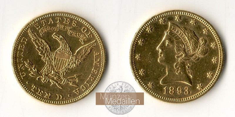 USA 10 Dollar MM-Frankfurt Feingold: 15,05g Eagle Liberty Head 1893 