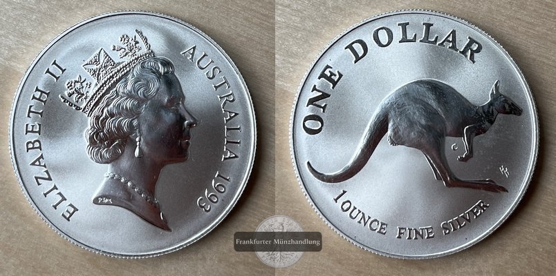  Australien  1 Dollar 1993 Känguru  KM#211.1 FM-Frankfurt   Feinsilber: 31,06g   