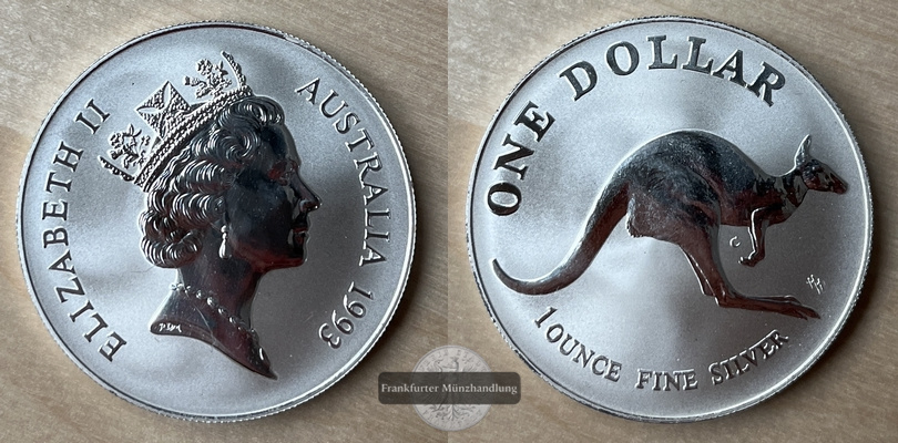  Australien  1 Dollar 1993 Känguru  KM#211.1 FM-Frankfurt  Feinsilber: 31,06g   