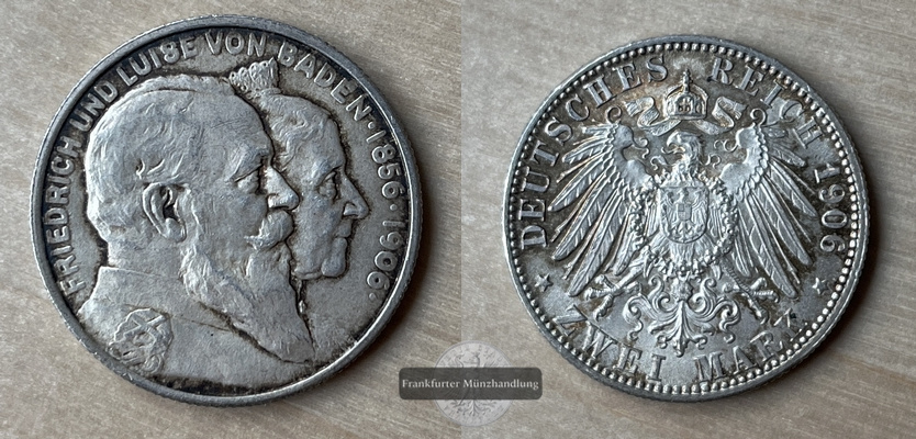  Deutsches Kaiserreich. Baden, Friedrich I. 2 Mark 1906  FM-Frankfurt   Feinsilber: 10g   