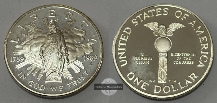  USA,1 Dollar - 200 Jahre Kongress der Vereinigten Staaten    FM-Frankfurt Feinsilber:24,1g   