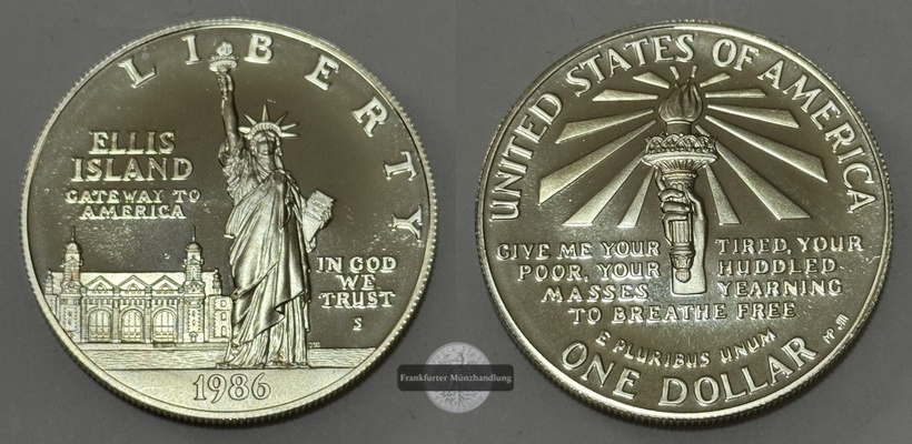  USA,1 Dollar 1986 - 100 Jahre Freiheitsstatue    FM-Frankfurt Feinsilber:24,1g   