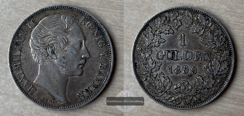  Bayern 1 Gulden 1859 Maximilian II König V. Bayern J#5 FM-Frankfurt Feinsilber: 9,44g   