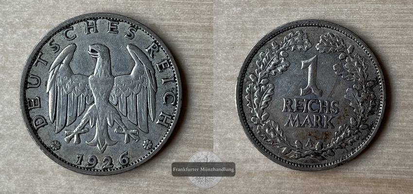  Deutschland, Weimarer Republik  1 Reichsmark 1926 A Berlin J#319 FM-Frankfurt Feinsilber:205g   