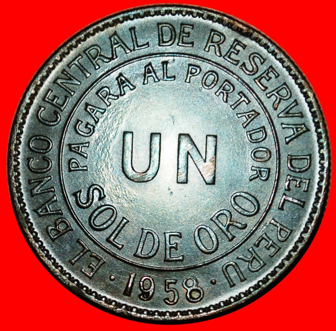  Ⰶ USA (1943-1965): PERU★SOL DE ORO 1958 CORNUCOPIA WIDE DATE MINT LUSTRE★LOW START ★ NO RESERVE!   