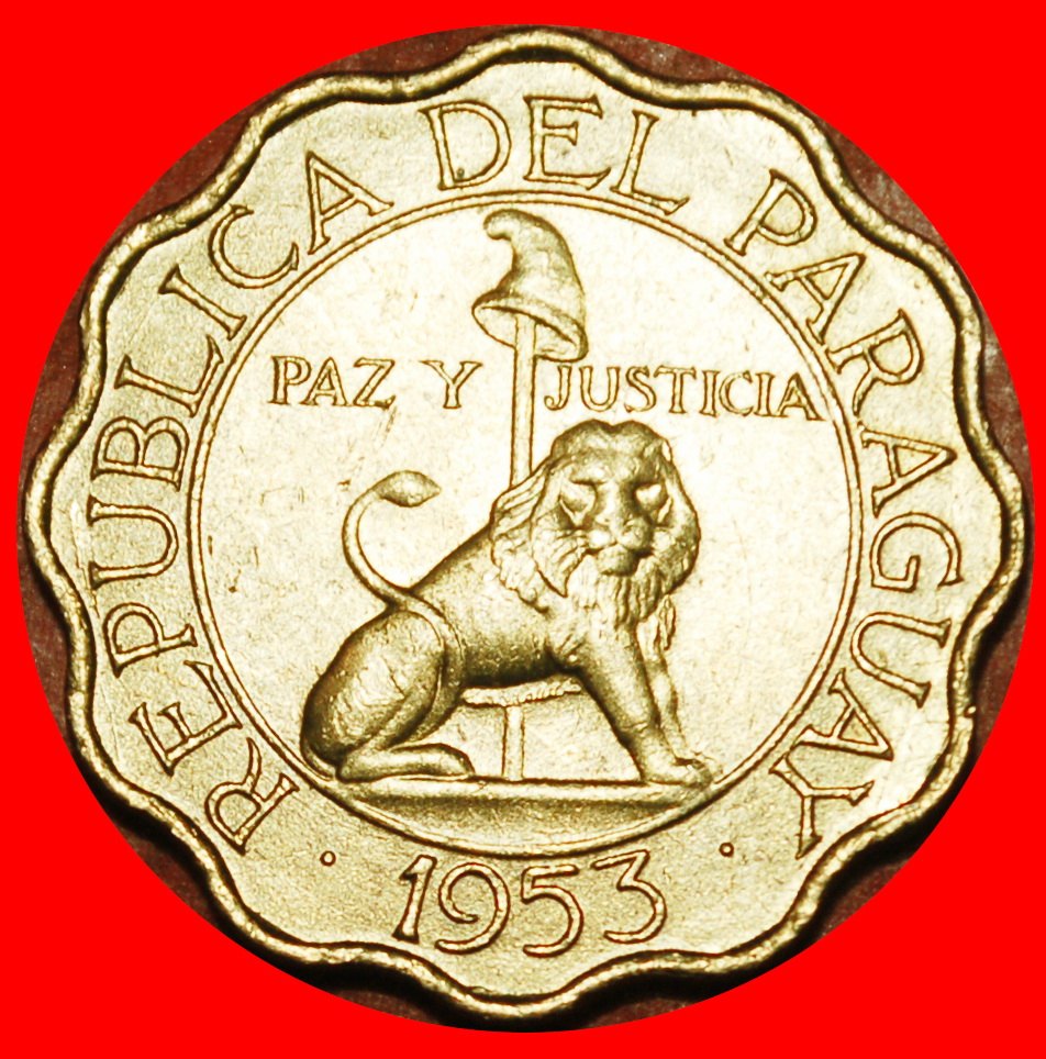  Ⰶ GREAT BRITAIN: PARAGUAY ★ 25 CENTIMOS 1953 LION! UNC MINT LUSTRE! LOW START ★ NO RESERVE!   