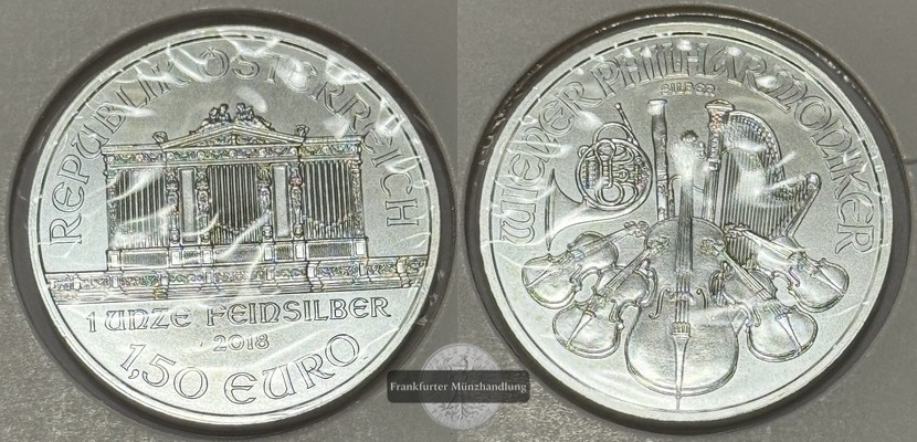  Österreich, 1,50 Euro Wiener Philharmoniker 2018 FM-Frankfurt KM#3159 Feinsilber: 31 g   