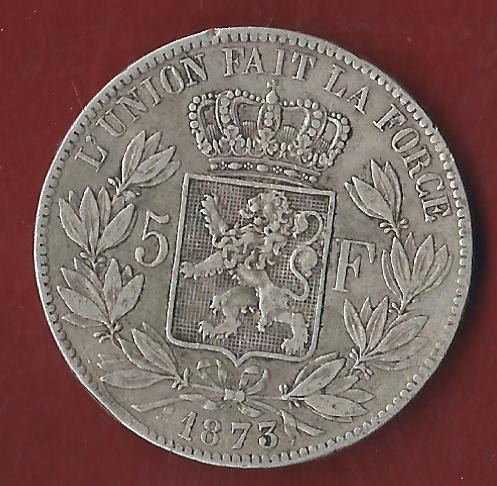  Belgien 5 Francs 1873 Koblenzer Münzen Studio Koblenz Frank Maurer AH802   