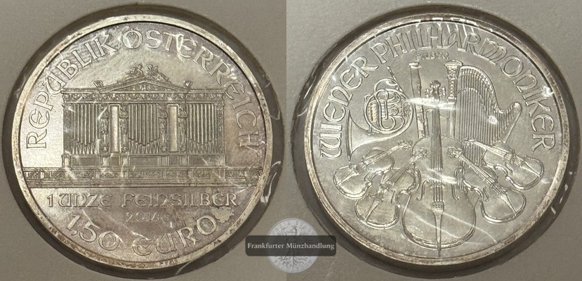  Österreich, 1,50 Euro Wiener Philharmoniker 2014 FM-Frankfurt KM#3159 Feinsilber: 31 g   